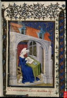 1410 - The Book of the Queen - Christine de Pizan in her study - by Master of the Cite Des Dames