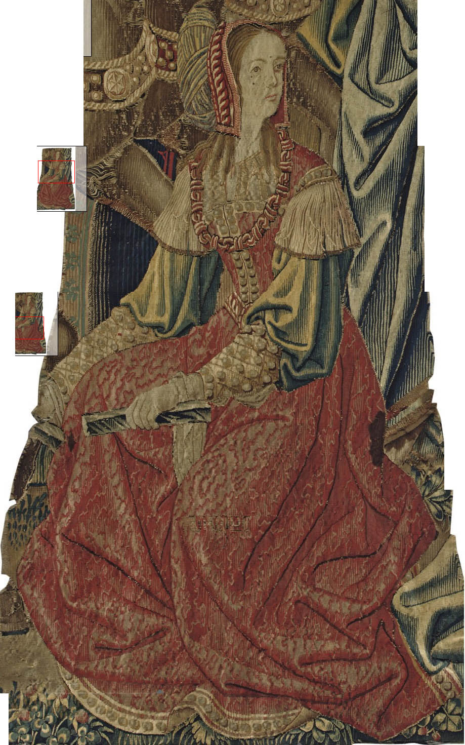 date unknown - A FRANCO-FLEMISH TAPESTRY FRAGMENT - The Triumph of Chastity over Love, depicting the seated figure of Penelope