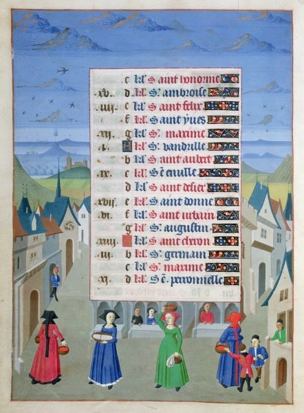 1450 - FRENCH SCHOOL - May, A Street Scene, from the Hours of the Duchess of Burgundy