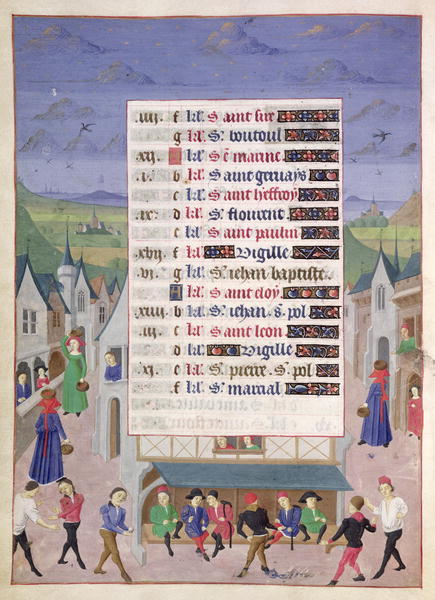 1450 - FRENCH SCHOOL - June, A Street Scene, from the Hours of the Duchess of Burgundy