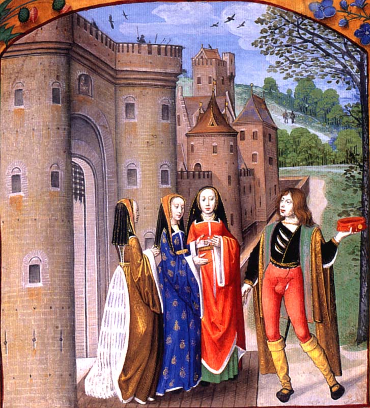 1490 -1500 - A lover addressing three ladies, from Poems of Charles of Orleans and other works by MASTER of the PRAYER BOOKS;