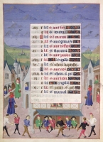 1450 - FRENCH SCHOOL - June, A Street Scene, from the Hours of the Duchess of Burgundy