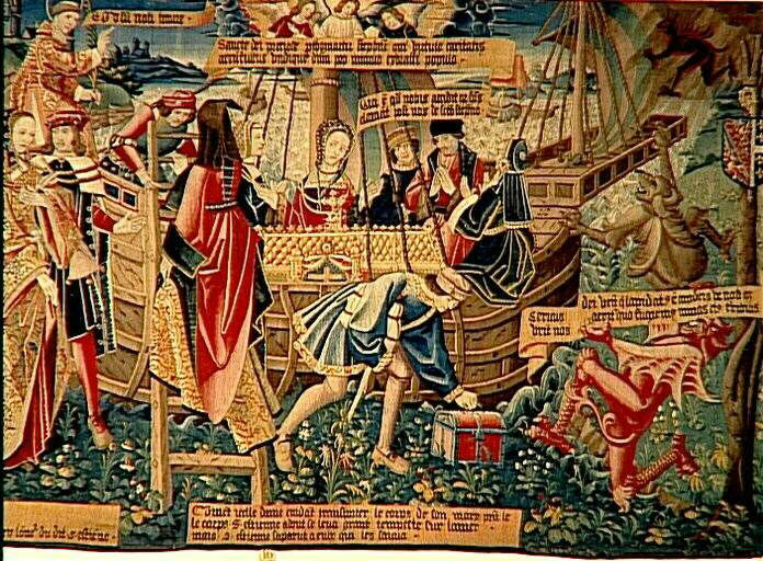 1500 (approx) - Légende de saint Etienne (scène 14, 15, 16) : Une noble femme de Constantinople ramène le corps de son mari,