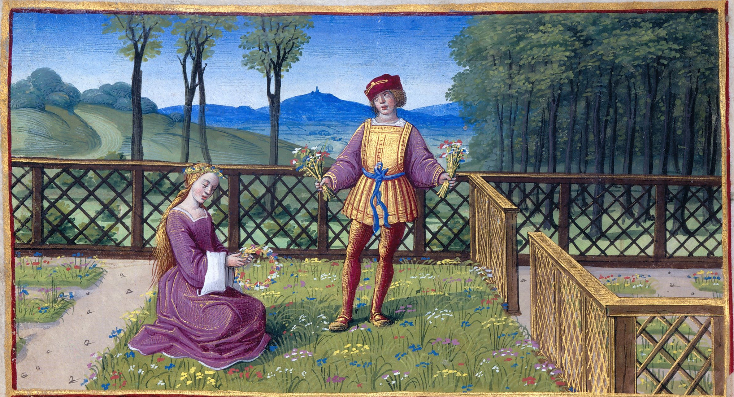 1500 - Book of Hours by Jean Poyer, known as The Hours of Henry VIII - April: Picking Flowers and Making Wreaths