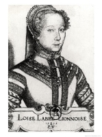 1555 - Engraving of Louise Labé/Loise Labbe (1522-1566), French poet - by Pierre Woeiriot (1532-1599)